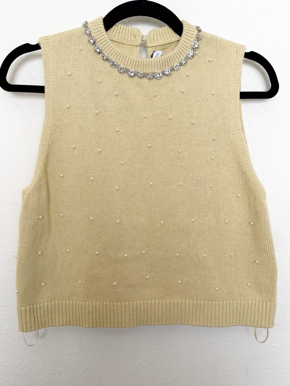 Zara Pearl Embellished Jeweled Knit Sweater Vest NWT Size S